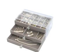 Jewellery Box 1PC 3-layer transparent plastic and velvet drawer jewelry storage box elegant crystal-shaped handle display table(Grey)