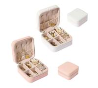 Jewellery Box, 2PCS Jewellery Storage 10×10cm, Mini Portable Jewelry Box Organiser Mini Travel Jewelry Storage Case PU Leather Jewlerrying Display Holder for Rings Earrings Necklace (White, Pink)