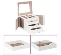 Jewellery Box 4-Layer White PU & Velvet Engineered Wood Lockable Travel Case Key