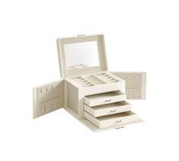 SONGMICS 4-Tier Jewellery Box, Lockable Jewellery Organiser with Handle, 3 Drawers, Travel Jewellery Case with Mirror, Jewellery Storage, Gift Idea, Cloud White Cover, Cream White Lining JBC159W02