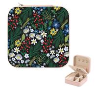 Jewellery Box Colorful Floral, Pu Leather Girl Jewellery Box with Mirror, Mens Travel Case for Cufflink Ring, Women Travel Essentials, Teen Girl Gift, Presents for Teenage Girls