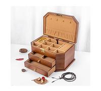 Jewellery Box Decorative Jewelry Box Large Wooden Jewelry Box/Jewel Case with 2/3 Drawers Vintage Jewelry Box, Ring, Necklace, and Earring Organizer Accessory Organizers ，Red-Three layers