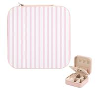 Jewellery Box for Women Minimalist Pink Stripes, Pu Leather Teen Jewellery Box with Mirror, Trinket Boxes for Trinket Bracelet, Women Travel Accessories, Teenage Girl Gift, Small Gifts Table Presents