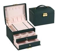 Jewellery Box Jewellery Box Multi Functional Three Layer Leather Drawer Style Jewelry Earrings Lock(Green)