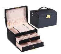 Jewellery Box Lock Arch Three-Layer Jewelry, Suitable For All Kinds Of Storage For Storing Jewelry,Ornaments(Black)