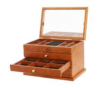 Jewellery Box Organiser 4-Layer Wooden Large Jewellery Boxe Storage Case Retro Carving Organizer with 4 Layers & Drawers Mirror, Jewellery Case Holder for Rings Earrings Necklaces Bracelets Watches