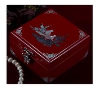 jewellery box Solid Wood Jewelry Organizer - Traditional Lacquer Coating & Hand-Inlaid Shell Art, High-End Mother-of-Pearl Case, Wedding Gift Choice(10x10x6.5cm)