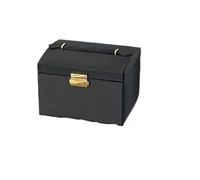 Jewellery Box Three Drawer Handheld Jewellery Box Earring Ring Necklace Storage Leather Display With Security Key Lock(Black)