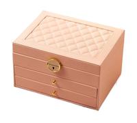 Jewellery Box Three-Layer Drawer-Type Lock Jewelry Storage Box Necklace Ring Ear(Pink)
