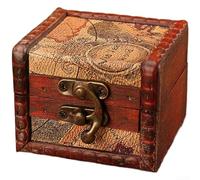 Jewellery Box, Vintage Wooden Storage Box Antique Small Square Organiser for Cosmetics, Desktop Keepsake Trinket Box(C)