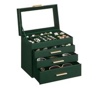 Jewellery Box with Glass Lid, Forest Green + Gold