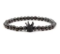 Jewellery Bracelet Natural Stone with Crown Pendant for Him and Her, Real Natural Stones Partner Bracelet 8 mm, Handmade - 19 cm Household faucets