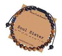 Jewellery Bracelet Tiger's Eye Morse Code Soul Sister for Him and Her, Real Natural Stones Surfer Bracelet Couples, 6 mm, Great Gift for Women - 30 cm