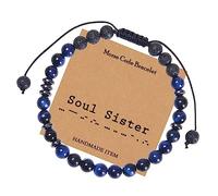 Jewellery Bracelet Tiger's Eye Morse Code Soul Sister for Him and Her, Real Natural Stones Surfer Bracelet Couples, 6 mm, Great Gift for Women - 30 cm