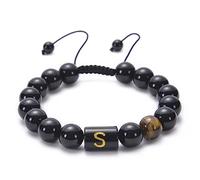 Jewellery Bracelets 10 mm Natural Stone Letter A for Him and Her, Pearl Bracelet, Great Gift Idea, Handmade - 18 cm