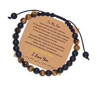 Jewellery Bracelets 6 mm Natural Stone Morse Code Adjustable Woven To My Amazing Boyfriend for Him and Her Elastic Bracelet Great Gift for Women - 20 cm
