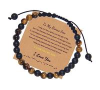 Jewellery Bracelets 6 mm Natural Stone Morse Code Adjustable Woven To My Amazing Boyfriend for Him and Her Elastic Bracelet Great Gift for Women - 20 cm
