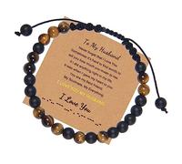 Jewellery Bracelets 6 mm Natural Stone Morse Code Adjustable Woven To My Amazing Boyfriend for Him and Her Elastic Bracelet Great Gift for Women - 20 cm