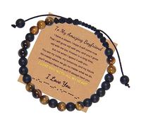 Jewellery Bracelets 6 mm Natural Stone Morse Code Adjustable Woven To My Amazing Boyfriend for Him and Her Elastic Bracelet Great Gift for Women - 20 cm