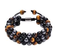 Jewellery Bracelets 6 mm Tiger's Eye 3 Layers Woven Adjustable for Him and Her, Friendship Bracelets, Gift for Men Made of Real Natural Stones - 30 cm