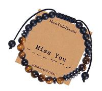 Jewellery Bracelets Morse Code I Love You for Him and Her, Tiger's Eye Beads Bracelets 6 mm, Gift for Men Made of Real Natural Stones - 30 cm