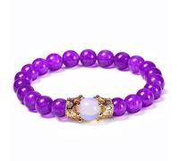 Jewellery Bracelets Natural Stone with Crown Pendant for Him and Her, Real Natural Stone Beads Bracelet 8 mm, Gift for Men Made of Real Natural Stones - 17 cm