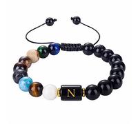 Jewellery Bracelets Onyx Alphabet Woven for Him and Her, Real Natural Stones, Elastic Bracelet, Great Gift Idea, Handmade, 18 cm
