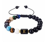 Jewellery Bracelets Onyx Alphabet Woven for Him and Her, Real Natural Stones, Elastic Bracelet, Great Gift Idea, Handmade, 18 cm
