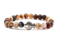 Jewellery Bracelets with Fish Pendant for Him and Her, Agate Bead Bracelet, 8 mm, Handmade, 19 cm