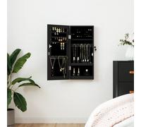 Jewellery Cabinet Mirror Lockable Black 30x8.5x67cm Engineered Wooden Wall-Mount
