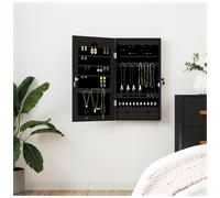 Jewellery Cabinet Wall Mounted Black 37.5x10x76cm Lockable Mirror Storage Keys.