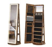 Jewellery Cabinet with Mirror and LED Lights, Rustic Brown