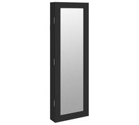 Jewellery Cabinet with Mirror Wall Mounted Black 30 x 8.5 x 90 cm Wood Material Lockable with Hooks and Shelves for Jewellery Storage in the Bathroom Bedroom Hallway
