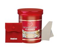 Jewellery Cleaner Solution 145ml - Professional All-Purpose At-Home Cleaning Dip for Silver, Gold, Platinum, Diamonds & Gemstones - Includes Polishing Cloth & Red velvet Pouch.