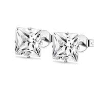 Jewellery Earrings 1pair Unisex Simple Stainless Steel Square Clear Cubic Zirconia Push Back Stud Earrings For Women Daily Wear Jewelry(8mm,Gold)