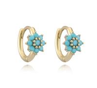 Jewellery Earrings Golden Flower Shape Earrings Lake Blue Fresh Sweet Ladies Simple Jewellery(Silver lake blue)