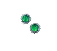 Jewellery Earrings Silver Earring Jade Inlaid With White Ice Chalcedony Simple Jadeite Green Agate Crystal Round And Oval Shape For Women(Color 5)