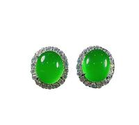 Jewellery Earrings Silver Earring Jade Inlaid With White Ice Chalcedony Simple Jadeite Green Agate Crystal Round And Oval Shape For Women(Color 2)