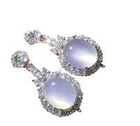 Jewellery Earrings Silver Earring Jade Inlaid With White Ice Chalcedony Simple Jadeite Green Agate Crystal Round And Oval Shape For Women(Color 7)
