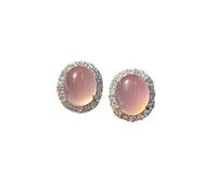 Jewellery Earrings Silver Earring Jade Inlaid With White Ice Chalcedony Simple Jadeite Green Agate Crystal Round And Oval Shape For Women(Color 3)