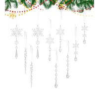 Jewellery for the Christmas Tree, Transparent 2D Acrylic Christmas Pendant, Christmas Tree Decoration Made of Clear Acrylic in Snowflake Shape, for Bedroom, Balconies, Doors, Walls, Garden, Yard, Path