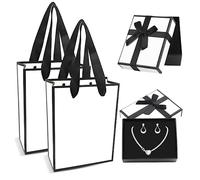 Jewellery Gift Boxes,2 Pcs Gift Boxes with 2 Pcs Gift Bags,Small Gift Box | with Black Ribbon, Paper Gift Boxes for Jewellery Bracelet Earrings Rings Bangle Charms(9x7x3cm)