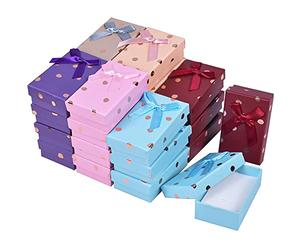Jewellery Gift Boxes x24 - Polka Dot Elegant Gift Box - Luxury Rectangular Bow Gift Boxes for Jewellery Presentation with Foam Inserts - Ring Boxes - By TRIXES