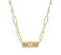 Jewellery Imitation Pearl Link Chain Evil Eye Pendant Necklace For Women Men