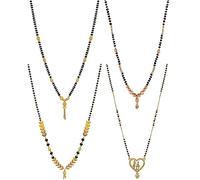 Jewellery One Gram Gold Plated Combo Of 4 Mangalsutra Necklace Pendant Tanmaniya Nallapusalu Black Bead Chain For Women & (Yellow)_11335