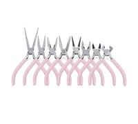 Jewellery Pliers Set 8 Pcs Jewelry Pliers Tools Set Anti-Slip Handle Round Bent Cutting Wire Plier Kit for DIY Making Tool Accessories(Pink Set)