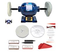 Jewellery Polisher Polishing Machine Kit 375W Bench Grinder with an Add-On 6" Jewellery Polishing Kit for Polishing Gold Silver Chrome & Platinum