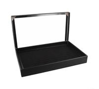 Jewellery Ring Display Box 100 Slots Leather Organiser Tray with Clear Lid for Earrings Storage Black(Black)