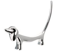 Jewellery Ring Holder SAUSAGE DOG - Metal Silver Finish Organiser Stand - Gift Boxed