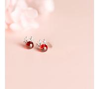 Jewellery, S925 Sterling Silver Christmas Antlers Inlaid With Red Garnet Hypoallergenic Studs Earrings Exquisite Eardrop Dangly Xmas Jewelry For Women Mens Girls Wedding Friends Mom Festival Gifts